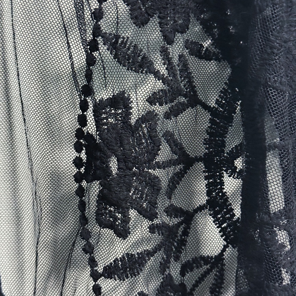 Sheer Black Lace Kimono Duster L Tie Waist Gothic Boho Layer - Picture 11 of 11